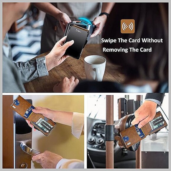 Wallet for Men - with Money Clip Slim Leather Slots , Brown - Picture 5 of 6